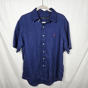 Ralph Lauren 100% Linen Short Sleeve Button Down – Men’s Size Xl – Blue